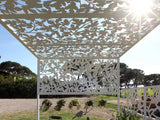 Sunsreening pergola whit figue tree lasercut aluminum silhouette