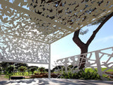 Sunsreening pergola whit figue tree lasercut aluminum silhouette