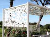 Sunsreening pergola whit figue tree lasercut aluminum silhouette