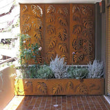 Monstera screen lasercut CorTen planter terrace divider