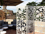White aluminum paravent whit floreal lasecut design